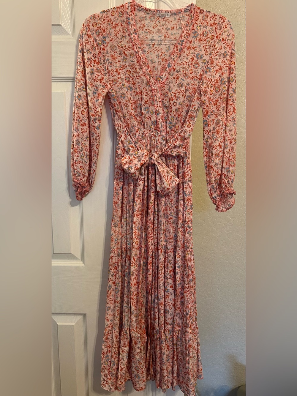 Poupette St Barth Pink Floral Tie-Waist Maxi Dress